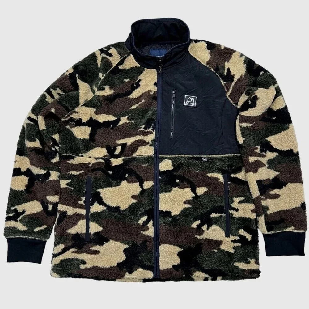 NWT AMERICAN EAGLE Men's Sherpa Jacket X-LARGE Green Brown Camo Zip #289399